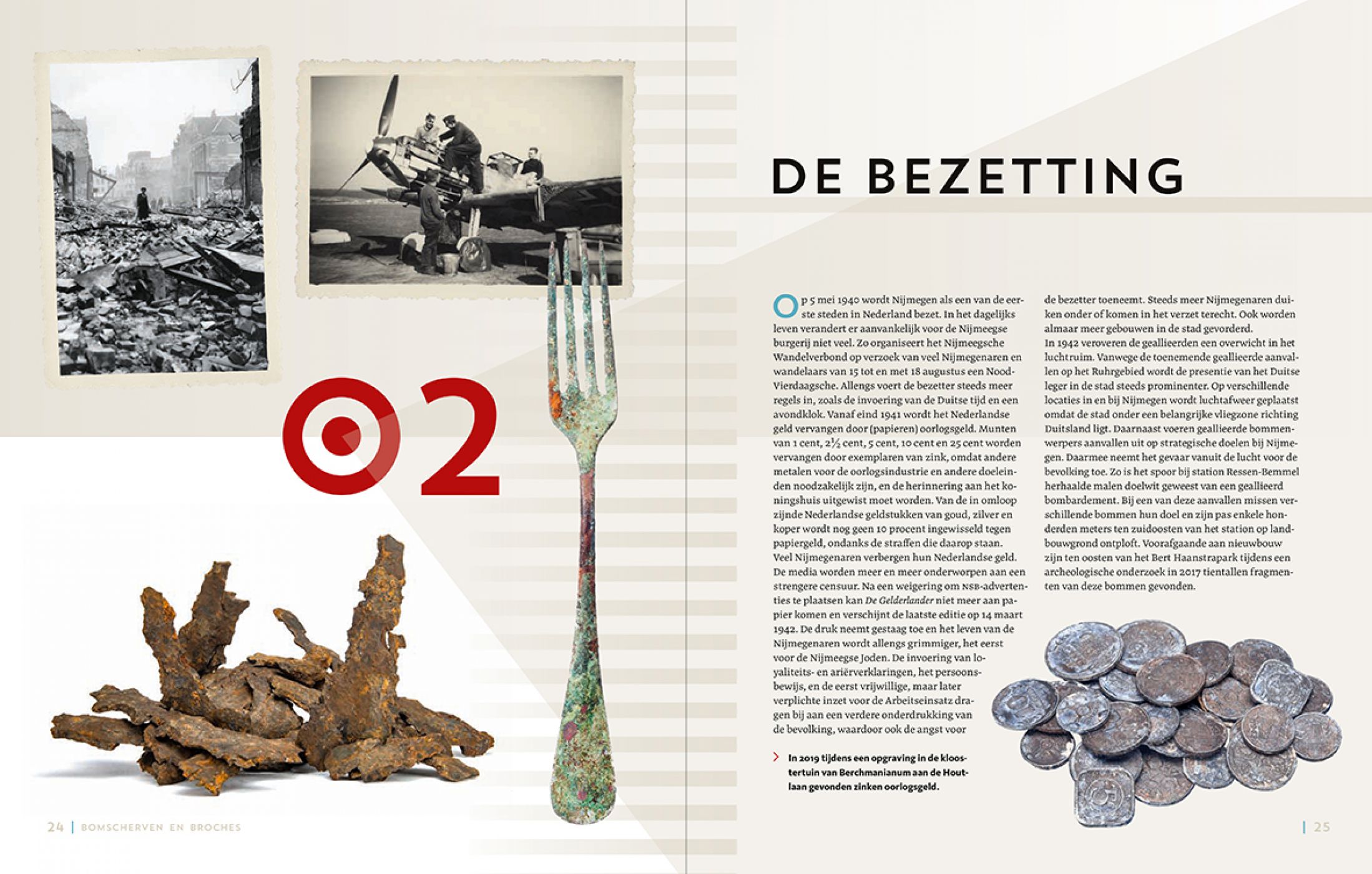 Inkijkexemplaar van het boek: <em>Bomscherven en broches. De archeologie van de Tweede Wereldoorlog in Nijmegen</em> - © Uitgeverij Matrijs