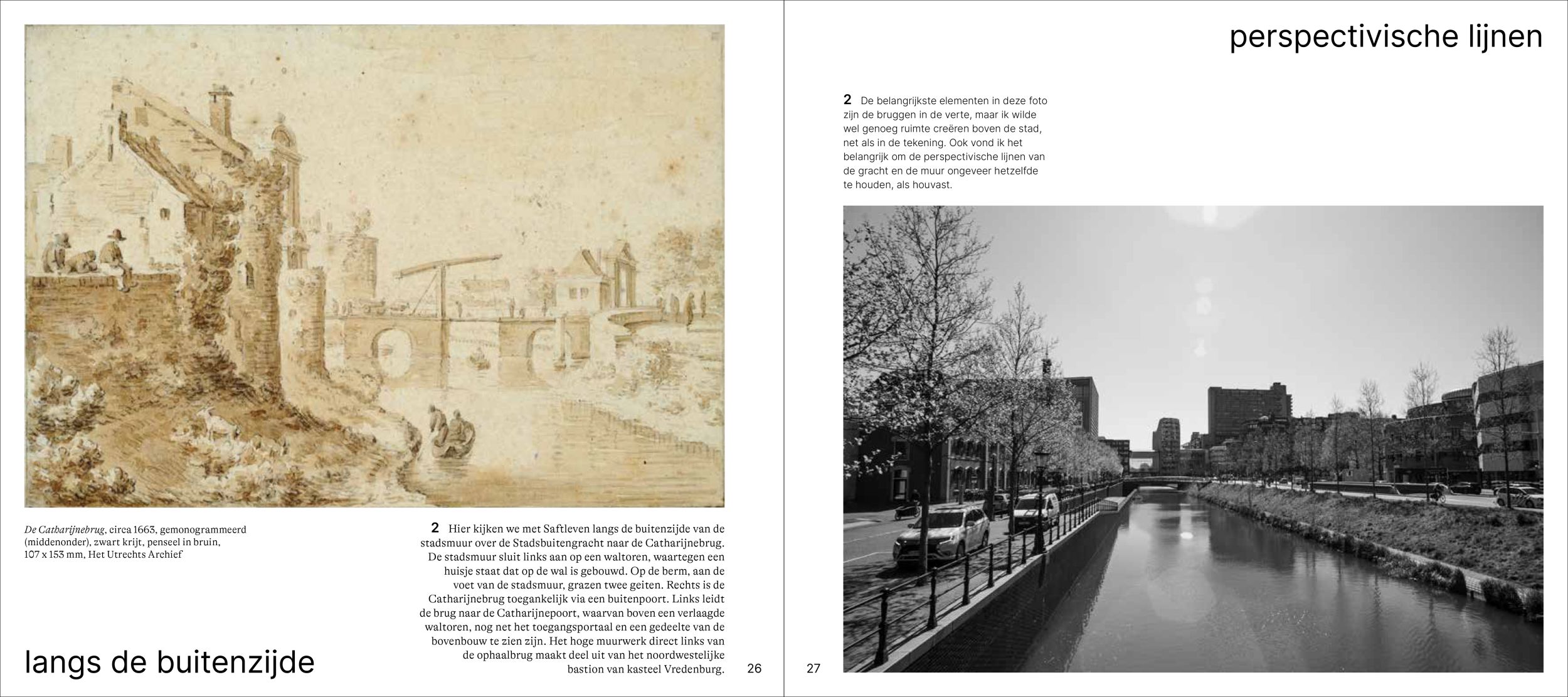 Inkijkexemplaar van het boek: <em>Wandelen over de Utrechtse stadswal. Tekeningen van toen en foto’s van nu</em> - © Uitgeverij Matrijs