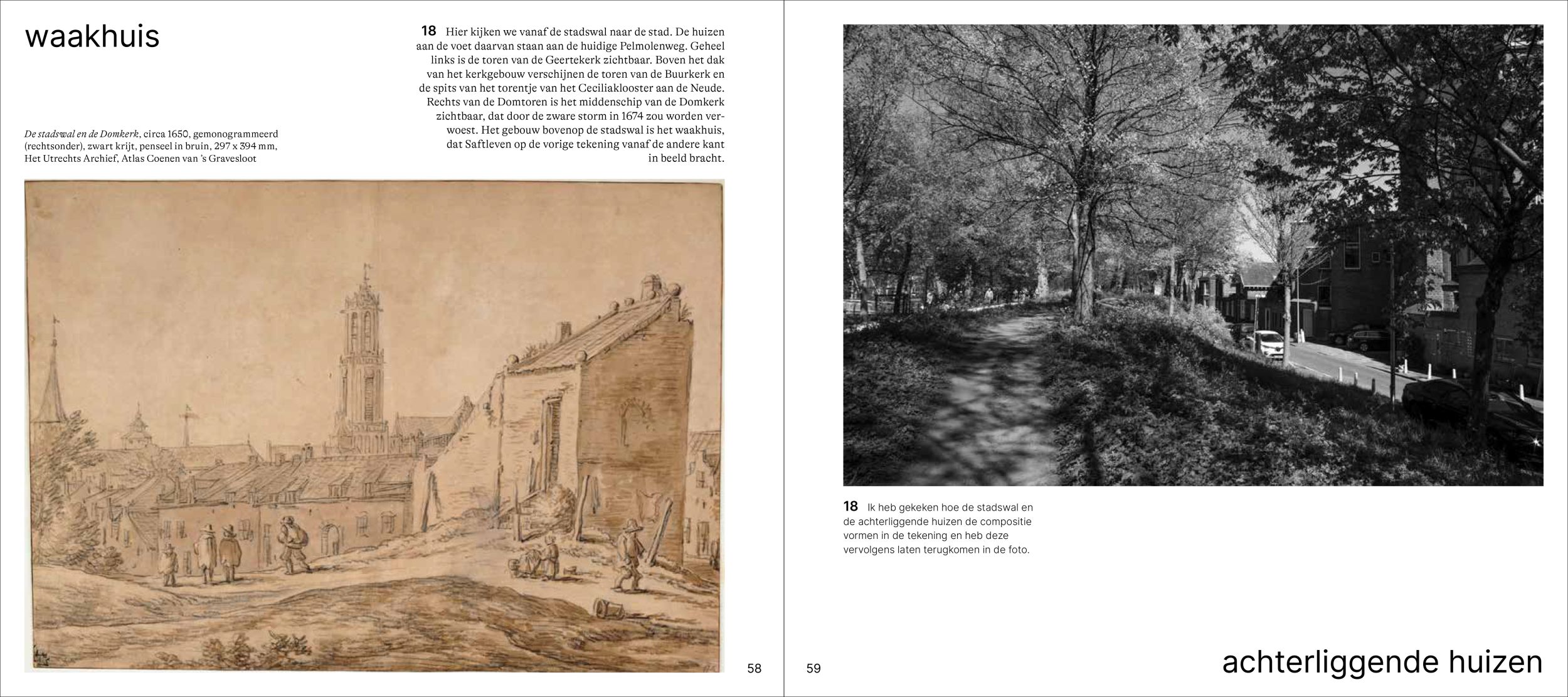 Inkijkexemplaar van het boek: <em>Wandelen over de Utrechtse stadswal. Tekeningen van toen en foto’s van nu</em> - © Uitgeverij Matrijs